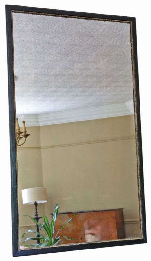 fig 1. Very Large 19th Century Antique Ebonised & Gilt Overmantle Wall Mirror – Black & Gold Vintage Statement Frame