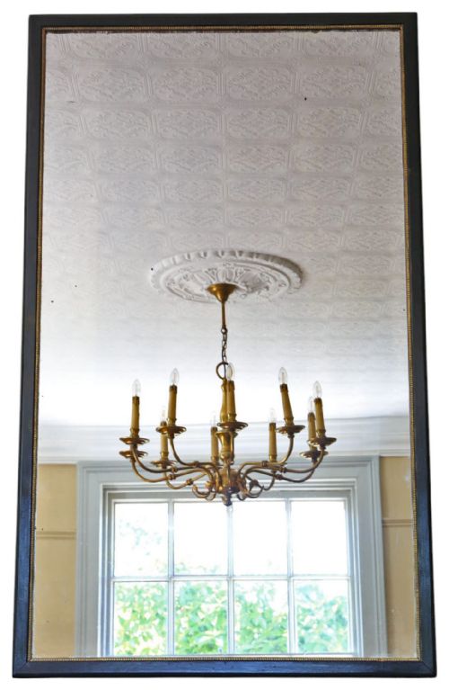 fig 2. Very Large 19th Century Antique Ebonised & Gilt Overmantle Wall Mirror – Black & Gold Vintage Statement Frame
