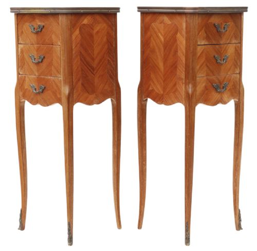 fig 2. Antique Pair of Small Marquetry Bedside Tables with Marble Tops – Quality Early 20th Century C1925