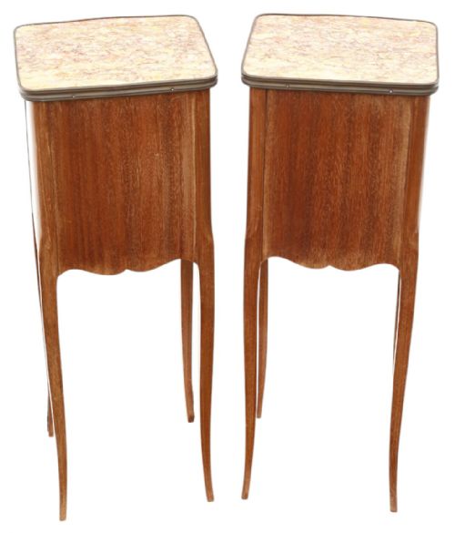 fig 3. Antique Pair of Small Marquetry Bedside Tables with Marble Tops – Quality Early 20th Century C1925