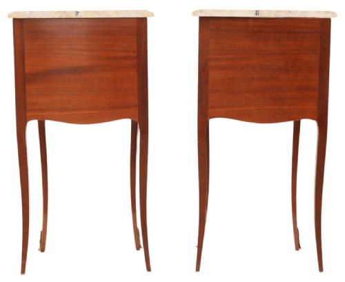 ANTIQUE PAIR MARQUETRY BEDSIDE TABLES WITH MARBLE TOPS QUALITY EARLY 20TH CENTURY - ADDITIONAL PHOTO 6