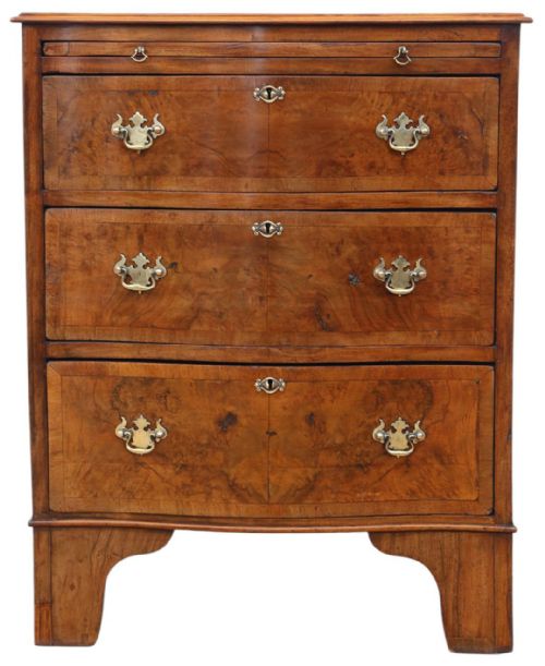 ANTIQUE C1920 GEORGIAN REVIVAL BURR WALNUT SERPENTINE CHEST OF DRAWERS FINE QUALITY WITH BRUSHING SLIDE - ADDITIONAL PHOTO 1