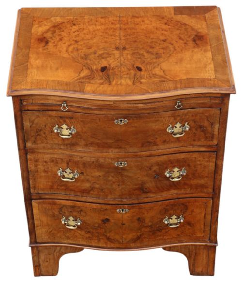 ANTIQUE C1920 GEORGIAN REVIVAL BURR WALNUT SERPENTINE CHEST OF DRAWERS FINE QUALITY WITH BRUSHING SLIDE - ADDITIONAL PHOTO 2