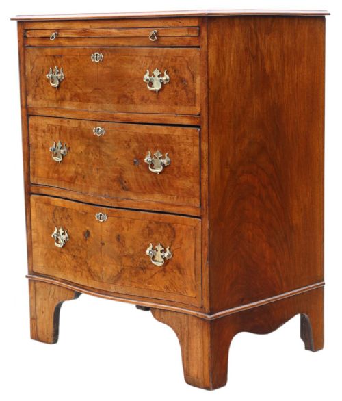 ANTIQUE C1920 GEORGIAN REVIVAL BURR WALNUT SERPENTINE CHEST OF DRAWERS FINE QUALITY WITH BRUSHING SLIDE - ADDITIONAL PHOTO 3