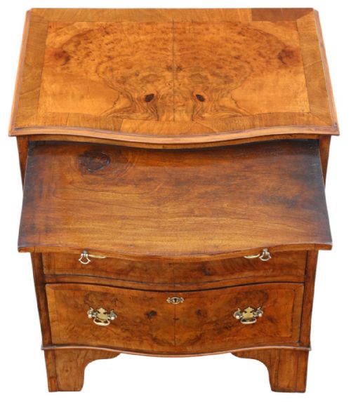 ANTIQUE C1920 GEORGIAN REVIVAL BURR WALNUT SERPENTINE CHEST OF DRAWERS FINE QUALITY WITH BRUSHING SLIDE - ADDITIONAL PHOTO 4