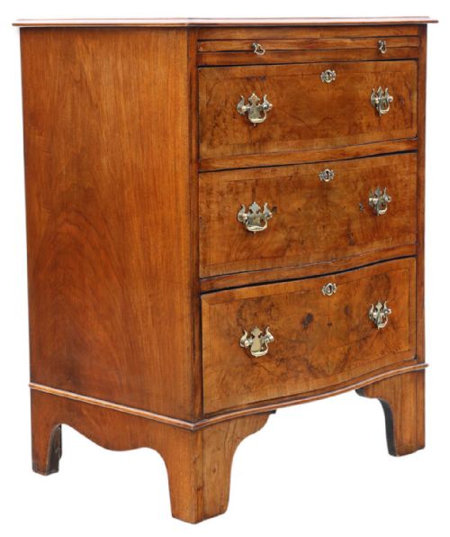 ANTIQUE C1920 GEORGIAN REVIVAL BURR WALNUT SERPENTINE CHEST OF DRAWERS FINE QUALITY WITH BRUSHING SLIDE - ADDITIONAL PHOTO 5