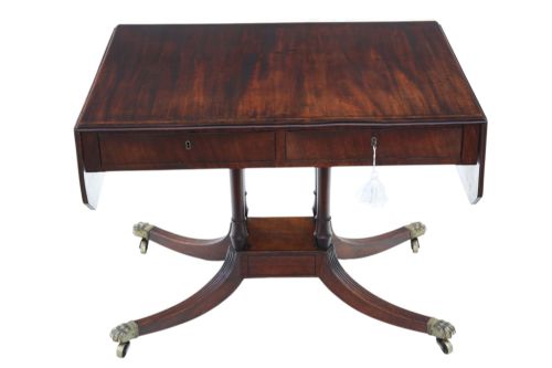 ANTIQUE C1825 REGENCY MAHOGANY PEDESTAL SOFA TABLE FINE QUALITY 19TH CENTURY TABLE - ADDITIONAL PHOTO 1