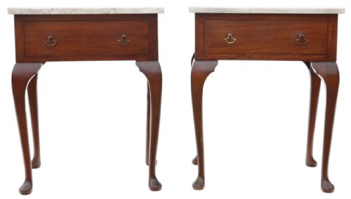 fig 1. Antique c.1910 Pair of Low Mahogany Lamp Tables with Marble Tops – Fine Quality