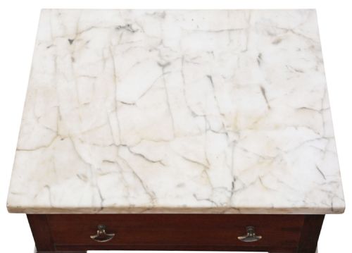 fig 2. Antique c.1910 Pair of Low Mahogany Lamp Tables with Marble Tops – Fine Quality