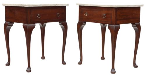 fig 4. Antique c.1910 Pair of Low Mahogany Lamp Tables with Marble Tops – Fine Quality