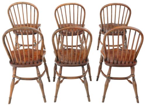 fig 1. Antique Set of 6 Georgian Revival c.1920 Ash and Elm Windsor Kitchen Dining Chairs – Quality Craftsmanship