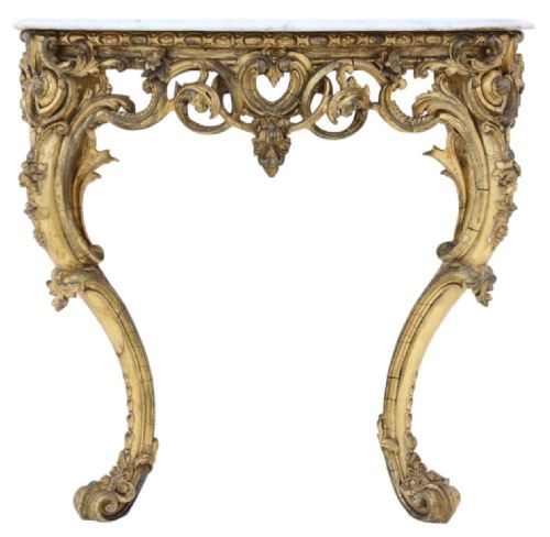 ANTIQUE 19TH CENTURY LARGE GILT AND MARBLE HALL CONSOLE TABLE FINE QUALITY - ADDITIONAL PHOTO 1