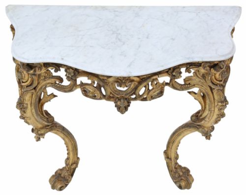 ANTIQUE 19TH CENTURY LARGE GILT AND MARBLE HALL CONSOLE TABLE FINE QUALITY - ADDITIONAL PHOTO 2