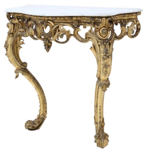 ANTIQUE 19TH CENTURY LARGE GILT AND MARBLE HALL CONSOLE TABLE FINE QUALITY - ADDITIONAL PHOTO 4