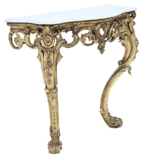 ANTIQUE 19TH CENTURY LARGE GILT AND MARBLE HALL CONSOLE TABLE FINE QUALITY - ADDITIONAL PHOTO 5