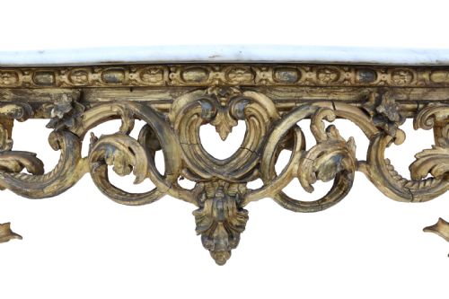 ANTIQUE 19TH CENTURY LARGE GILT AND MARBLE HALL CONSOLE TABLE FINE QUALITY - ADDITIONAL PHOTO 7