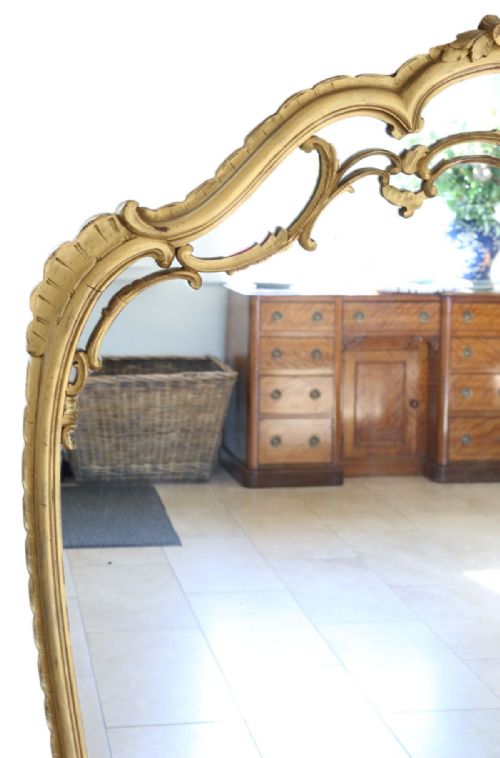 LARGE C1920 ANTIQUE GILTWOOD OVERMANTEL WALL MIRROR ORNATE GOLD FRAME STATEMENT PIECE - ADDITIONAL PHOTO 2