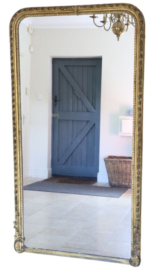 fig 1. Large 19th Century Antique Gilt full height floor Mirror – Gold Vintage Statement Frame London Maker Charles Nosotti