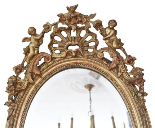 ANTIQUE LARGE 19TH CENTURY OVAL GILT OVERMANTEL WALL MIRROR HIGH QUALITY - ADDITIONAL PHOTO 3