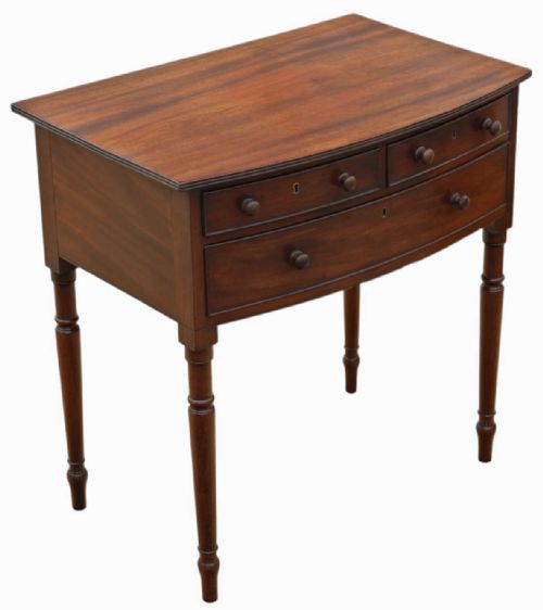 FINE QUALITY ANTIQUE 19TH CENTURY GEORGIAN BOWFRONT MAHOGANY LARGE BED SIDE TABLE - ADDITIONAL PHOTO 3