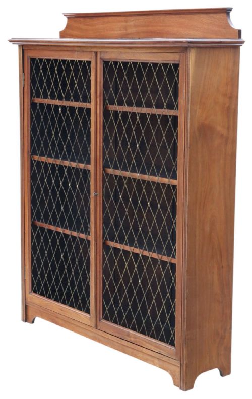 ANTIQUE C1900 FINE QUALITY WALNUT BOOKCASE ADJUSTABLE DISPLAY SHELVES - ADDITIONAL PHOTO 2