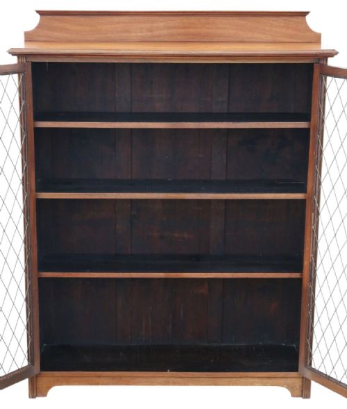 ANTIQUE C1900 FINE QUALITY WALNUT BOOKCASE ADJUSTABLE DISPLAY SHELVES - ADDITIONAL PHOTO 4