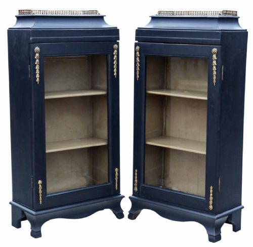 ANTIQUE PAIR OF 19TH CENTURY PAINTED PIER CABINETS BOOKCASES FINE QUALITY DISPLAY FURNITURE - ADDITIONAL PHOTO 1