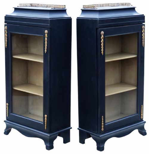ANTIQUE PAIR OF 19TH CENTURY PAINTED PIER CABINETS BOOKCASES FINE QUALITY DISPLAY FURNITURE - ADDITIONAL PHOTO 2