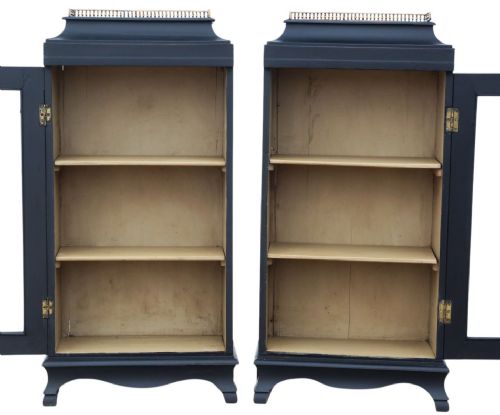 ANTIQUE PAIR OF 19TH CENTURY PAINTED PIER CABINETS BOOKCASES FINE QUALITY DISPLAY FURNITURE - ADDITIONAL PHOTO 4