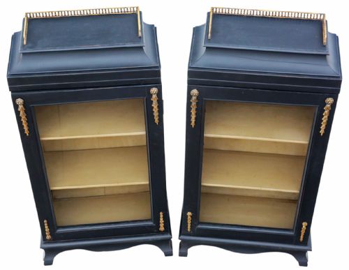 ANTIQUE PAIR OF 19TH CENTURY PAINTED PIER CABINETS BOOKCASES FINE QUALITY DISPLAY FURNITURE - ADDITIONAL PHOTO 5
