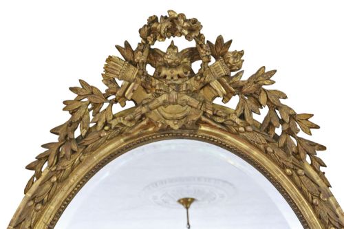 fig 3. Antique 19th Century Large Oval Gilt Overmantel Wall Mirror – Decorative Gold Statement Frame