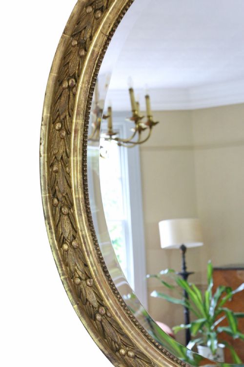 fig 4. Antique 19th Century Large Oval Gilt Overmantel Wall Mirror – Decorative Gold Statement Frame