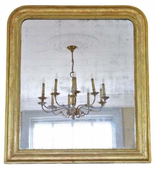 Antique 19th Century Large Gilt Overmantel Wall Mirror – Decorative Gold Statement Frame