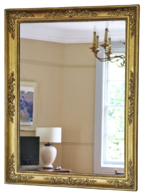 fig 1. Antique 19th Century Large Gilt Overmantel Wall Mirror – Ornate Vintage Gold Frame