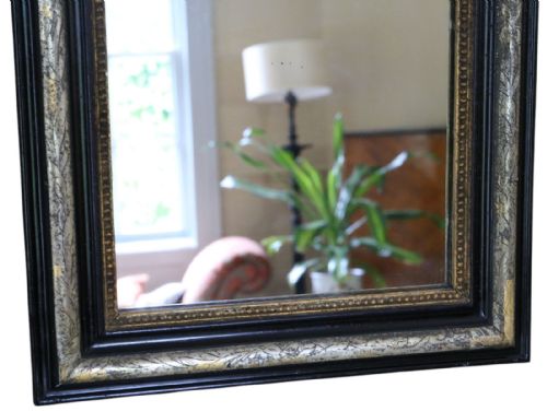 fig 1. Antique 19th Century Ebonised and Gilt Overmantel Wall Mirror – Ornate Vintage Black & Gold Frame
