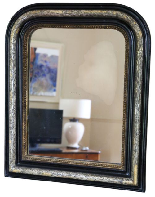 fig 2. Antique 19th Century Ebonised and Gilt Overmantel Wall Mirror – Ornate Vintage Black & Gold Frame