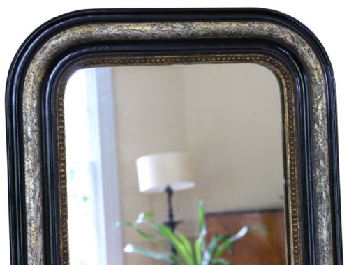 fig 3. Antique 19th Century Ebonised and Gilt Overmantel Wall Mirror – Ornate Vintage Black & Gold Frame