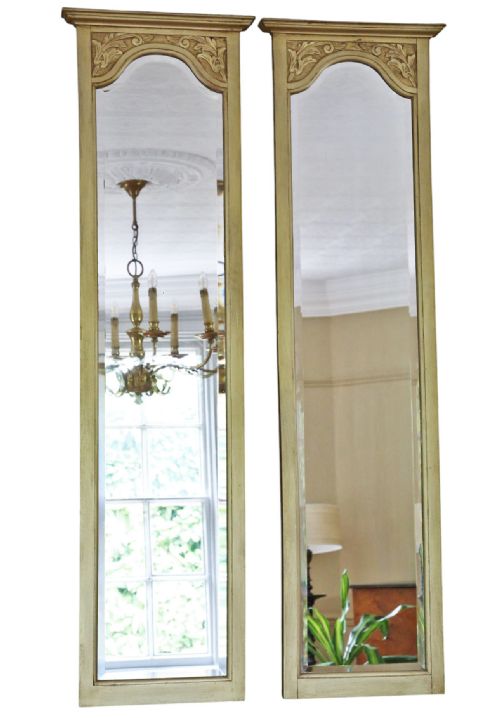 Antique C.1910 Pair of Large Gilt Full-height Dressing Wall Mirrors – Ornate Vintage Gold Frames