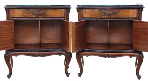ANTIQUE PAIR OF LARGE EARLY 20TH CENTURY FIGURED WALNUT BEDSIDE TABLES CUPBOARDS QUALITY NIGHTSTANDS - ADDITIONAL PHOTO 1