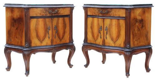 ANTIQUE PAIR OF LARGE EARLY 20TH CENTURY FIGURED WALNUT BEDSIDE TABLES CUPBOARDS QUALITY NIGHTSTANDS - ADDITIONAL PHOTO 3