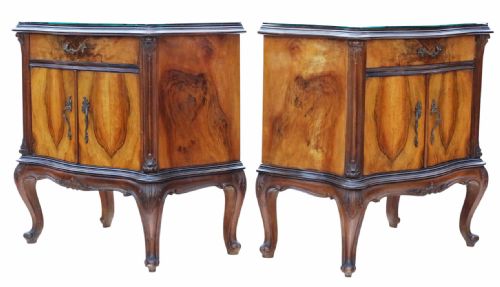 ANTIQUE PAIR OF LARGE EARLY 20TH CENTURY FIGURED WALNUT BEDSIDE TABLES CUPBOARDS QUALITY NIGHTSTANDS - ADDITIONAL PHOTO 4