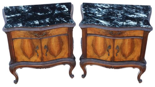 ANTIQUE PAIR OF LARGE EARLY 20TH CENTURY FIGURED WALNUT BEDSIDE TABLES CUPBOARDS QUALITY NIGHTSTANDS - ADDITIONAL PHOTO 5