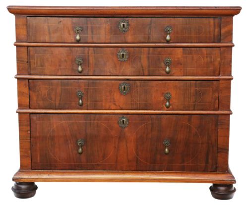 fig 1. Antique Early 18th Century Georgian Inlaid Walnut Chest of Drawers – Fine Quality