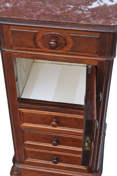 ANTIQUE C1910 PAIR OF TALL PARQUETRY VENEER BEDSIDE TABLES FINE QUALITY NIGHTSTANDS - ADDITIONAL PHOTO 4
