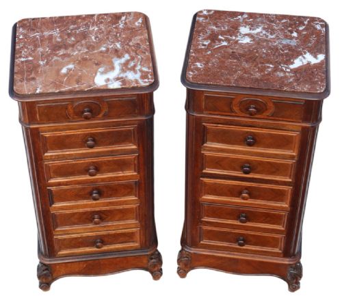 ANTIQUE C1910 PAIR OF TALL PARQUETRY VENEER BEDSIDE TABLES FINE QUALITY NIGHTSTANDS - ADDITIONAL PHOTO 1
