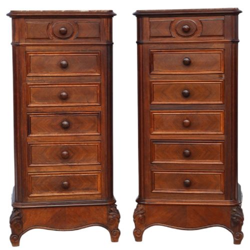 ANTIQUE C1910 PAIR OF TALL PARQUETRY VENEER BEDSIDE TABLES FINE QUALITY NIGHTSTANDS - ADDITIONAL PHOTO 2