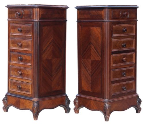 ANTIQUE C1910 PAIR OF TALL PARQUETRY VENEER BEDSIDE TABLES FINE QUALITY NIGHTSTANDS - ADDITIONAL PHOTO 5