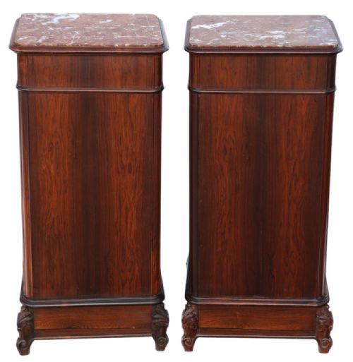 ANTIQUE C1910 PAIR OF TALL PARQUETRY VENEER BEDSIDE TABLES FINE QUALITY NIGHTSTANDS - ADDITIONAL PHOTO 7