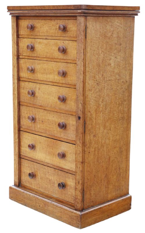 ANTIQUE 19TH CENTURY OAK WELLINGTON CHEST OF 7 DRAWERS FINE QUALITY BY EDWARDS ROBERTS - ADDITIONAL PHOTO 3