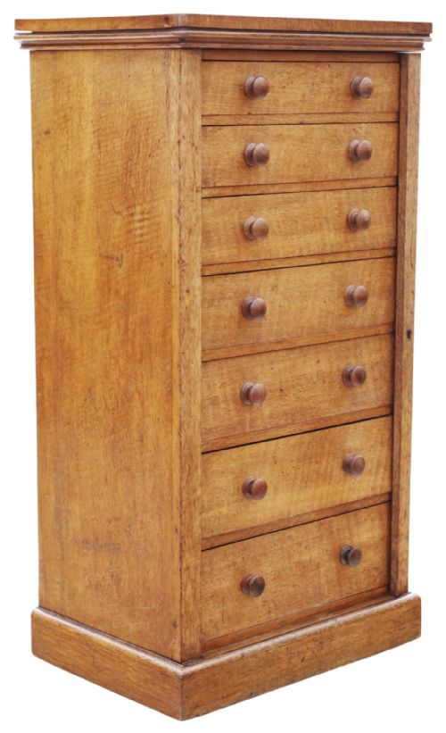 ANTIQUE 19TH CENTURY OAK WELLINGTON CHEST OF 7 DRAWERS FINE QUALITY BY EDWARDS ROBERTS - ADDITIONAL PHOTO 4